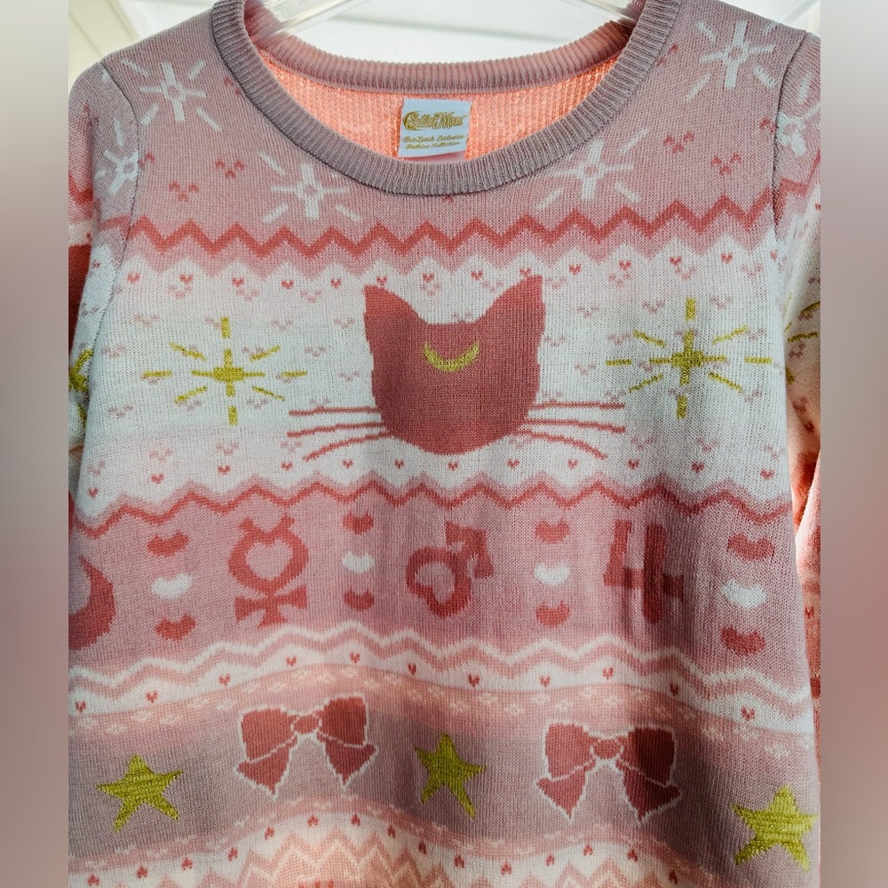Sailor Moon Luna & Sailor Guardian Symbols Sweater, Size S - Picture 2 of 7